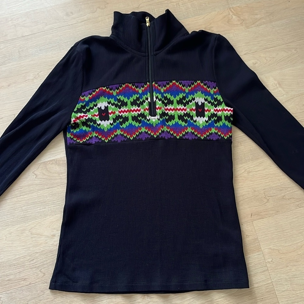 Lauren Ralph Lauren Nordic 1/4 Zip Thermal Long Sleeve Pullover Top Sz M Black